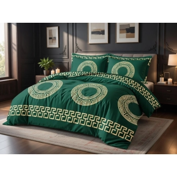 Pościel 160x200 bawełna zielona butelkowa w greckie wzory PK791 z PRZEŚCIERADŁEM